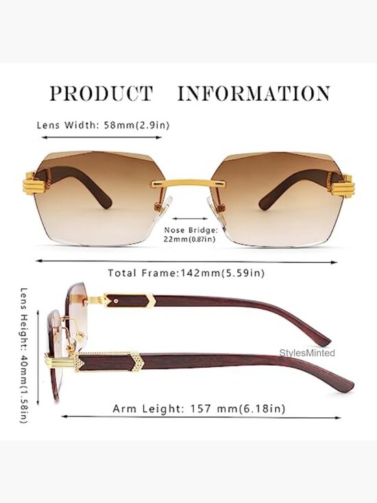 Rimless Rectangle Sunglasses Retro Frameless Square Shade Y2K Sun Glasses main image 6